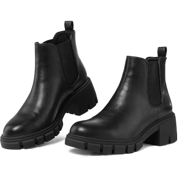 mysoft Women's Platform Chelsea Boots Lug Sole Slip On Chunky Block Heel - Picture 4 of 7